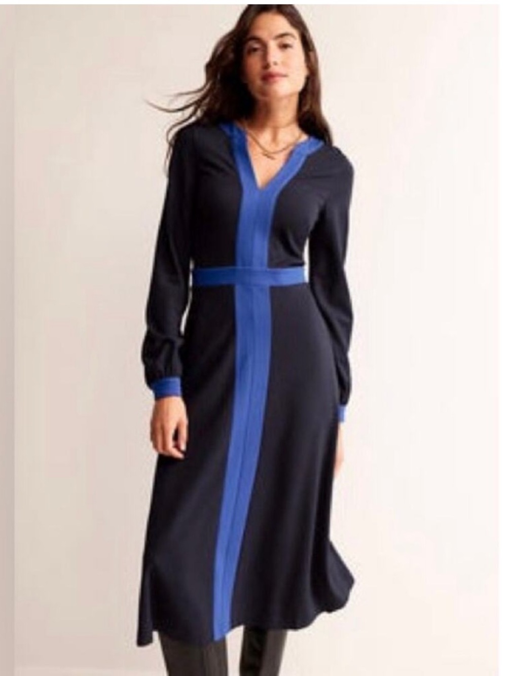 Boden Catherine Ponte Midi Dress Navy Blue Long Sleeve Size 6